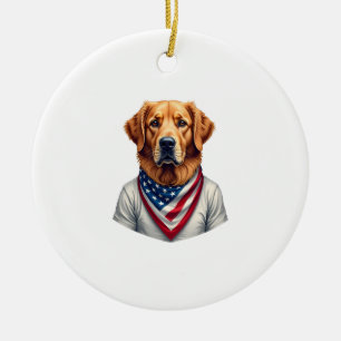 American Canine Golden Retriever Vintage Tee Ceramic Ornament