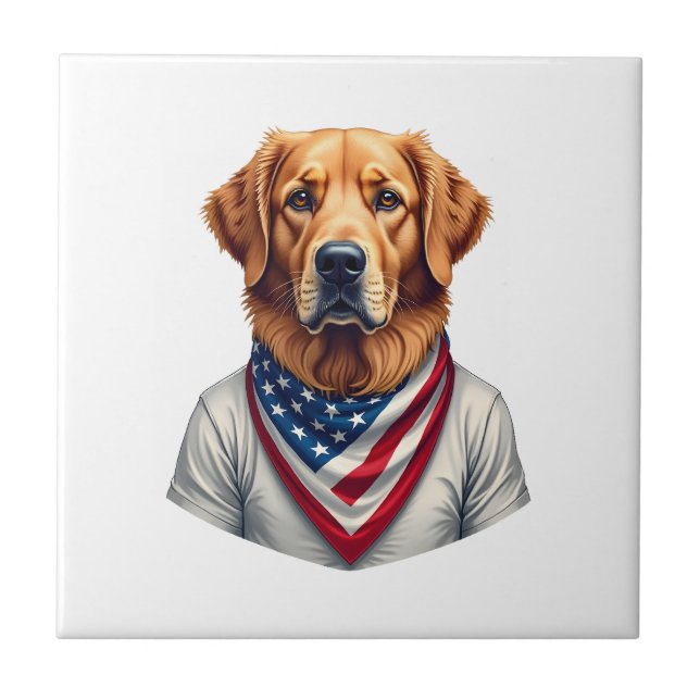 American Canine Golden Retriever Vintage Tee Ceramic Tile (Front)