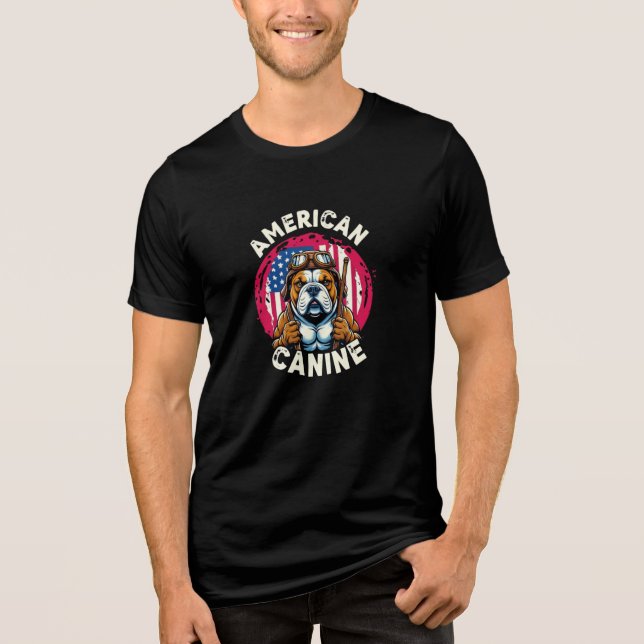 American Canine – Patriotic Bulldog Warrior Design Tri-Blend Shirt (Front)