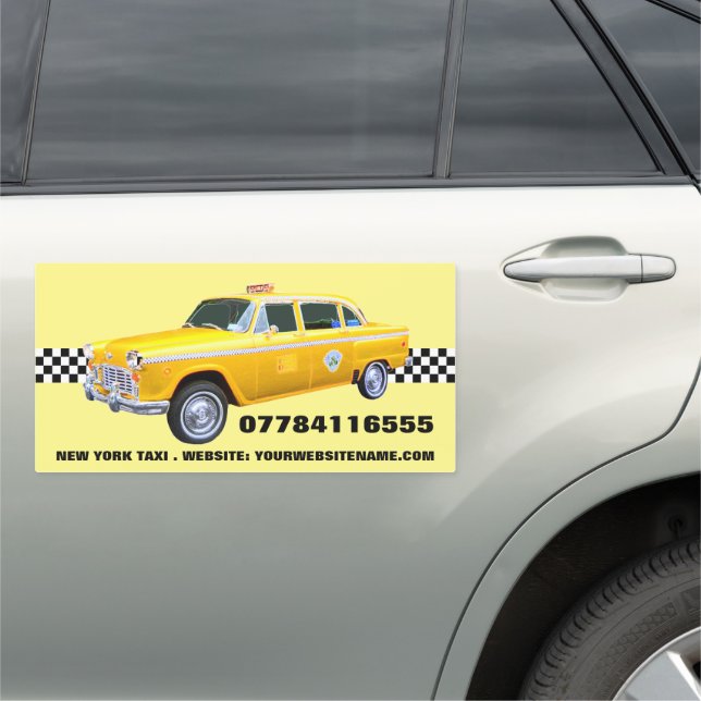 American Cartoon Style Yellow Taxi Cab And Strip Car Magnet (In Situ)