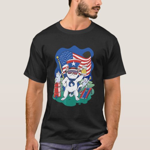 American Catbeer Usa Flag Memorial Cornhole T_Shirt
