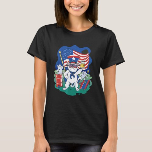 American Catbeer Usa Flag Memorial Cornhole T_Shirt