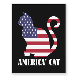 American Cat Flag Memorial Day USA Temporary Tattoos