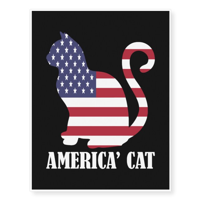 American Cat Flag Memorial Day USA Temporary Tattoos