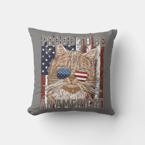 American Cat Pride 4th of July Patriotic Feline Throw Pillow