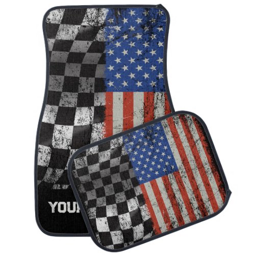 American Checkered Auto Racing Distressed Flag  Car Floor Mat