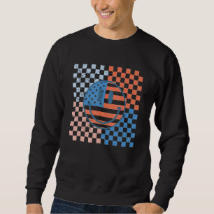 American Checkered Flag Smile Face Retro 4th Of Ju Sweatshirt