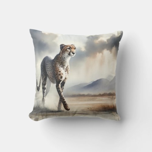 American Cheetah AREF450 _ Watercolor Throw Pillow