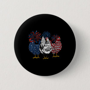 American Chicken Animals Funny 4th Of July Firewor Button