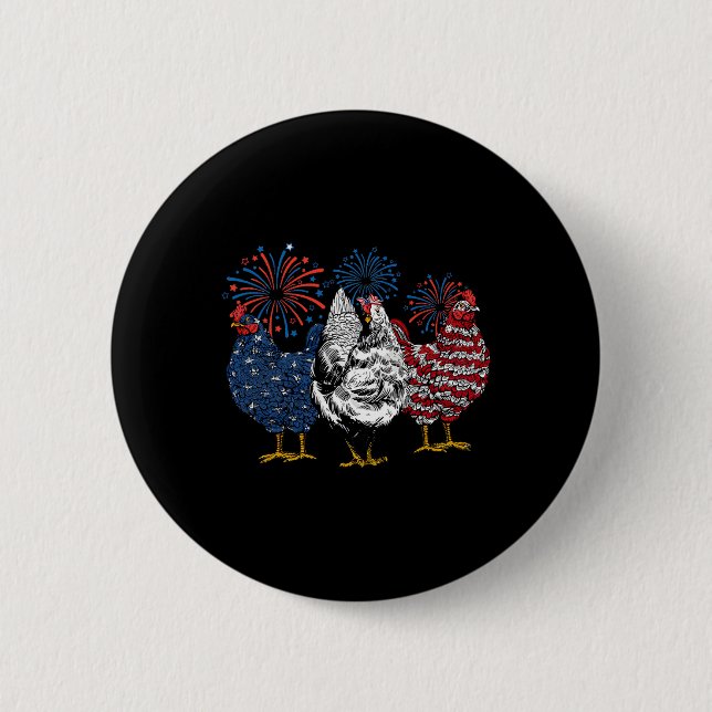 American Chicken Animals Funny 4th Of July Firewor Button (Front)