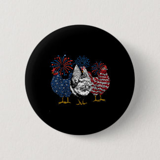 American Chicken Animals Funny 4th Of July Firewor Button