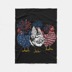 American Chicken Animals Funny 4th Of July Firewor Fleece Blanket
