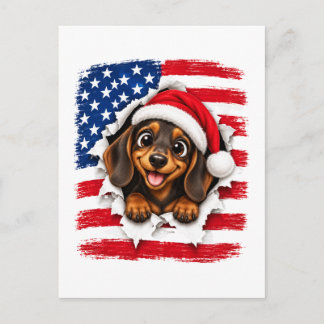 American Christmas Dachshund Announcement Postcard