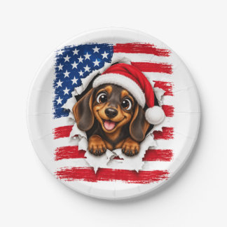American Christmas Dachshund Paper Plates