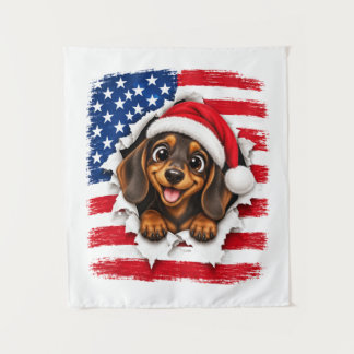 American Christmas Dachshund Tapestry