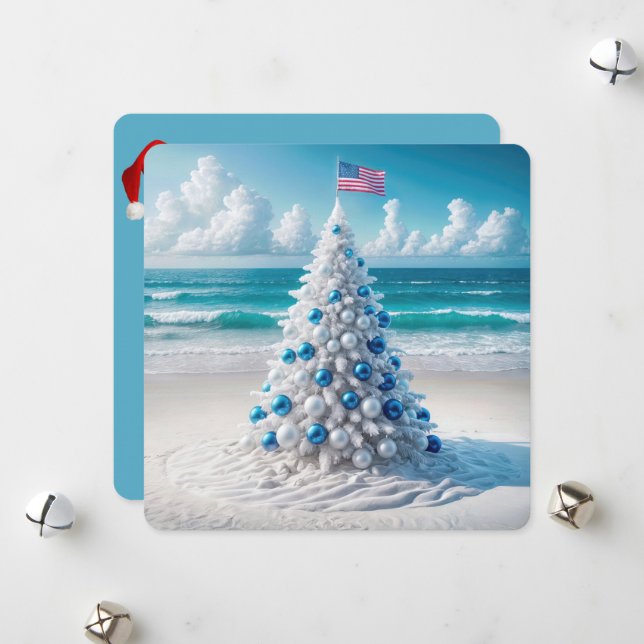American Christmas Tree On a Beach Holiday Card (Front/Back In Situ)