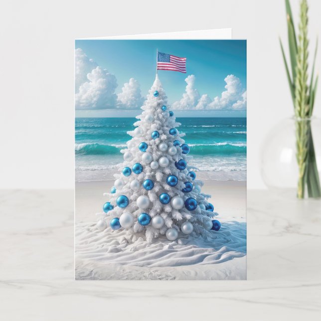 American Christmas Tree On a Beach Holiday Card (Front)