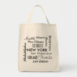 American cities word cloud tote bag