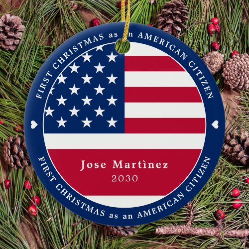 American Citizen Custom Patriotic First Christmas Ceramic Ornament