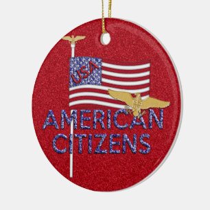 American Citizen Glittered Ceramic Ornament