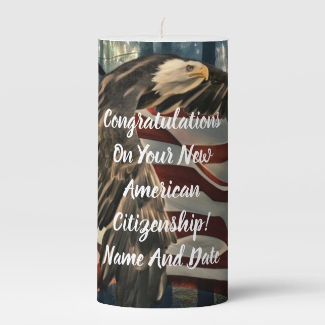 American Citizenship Eagle American Flag Pillar Candle (Front)