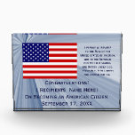 American Citizenship Flag Award by Janz with Date<br><div class="desc">Custom American Citizenship Award Designs by Janz © 2008-2017 Jan Fitzgerald. All rights reserved. Design,  Artwork,  & Photography by Jan & Michael Fitzgerald...  4 Awards SOLD to date ;-)</div>