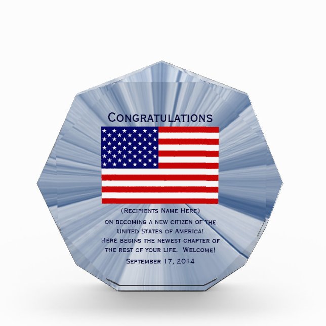 American Citizenship Flag Award with Date (Front)