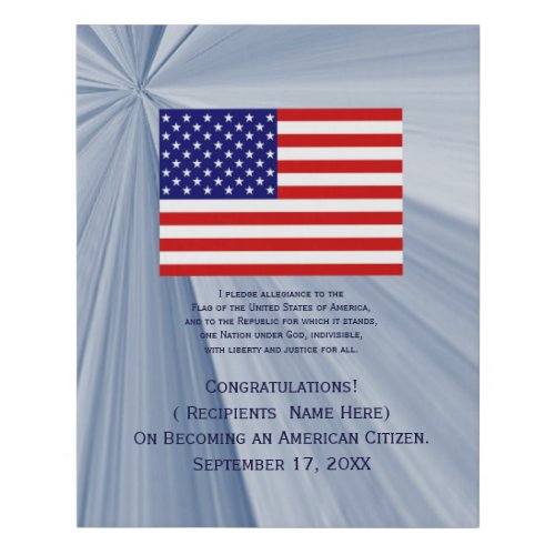 American Citizenship Flag Award with Date by Janz Faux Canvas Print