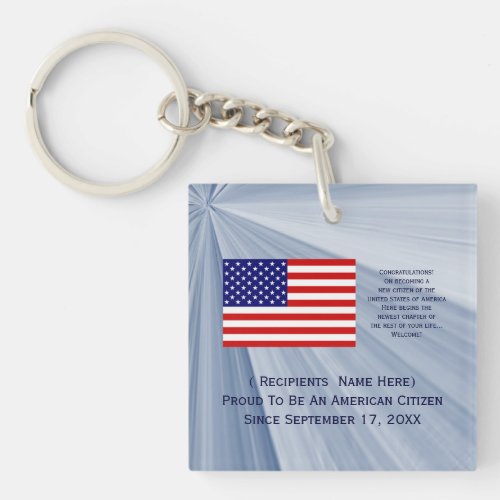 American Citizenship Flag Award with Date by Janz Keychain