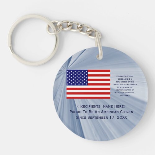 American Citizenship Flag Award with Date by Janz Keychain