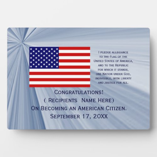 American Citizenship Flag Award with Date by Janz Plaque