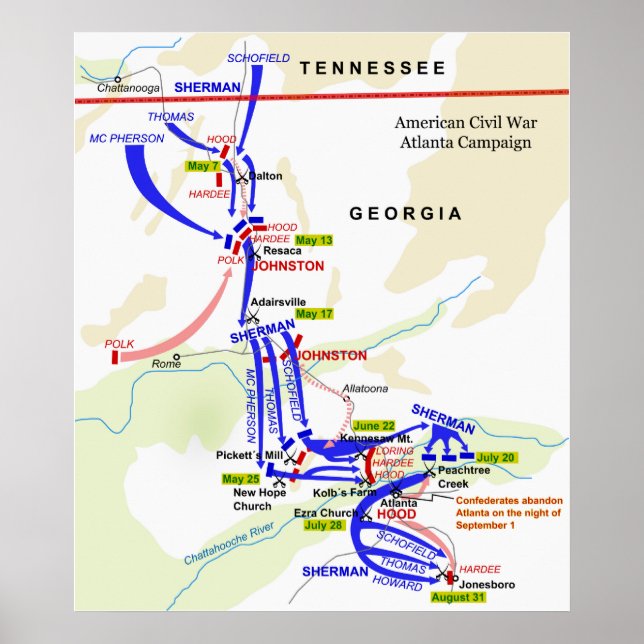 American Civil War Atlanta Campaign in 1864 Poster (Front)