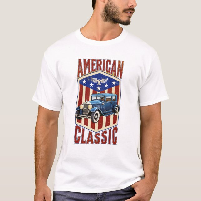 American Classic Vintage Car Patriotic  T-Shirt (Front)