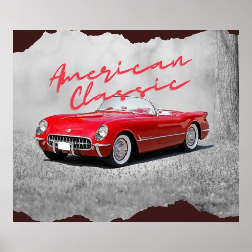 American Classic Vintage Red Convertible Faux Canv Poster
