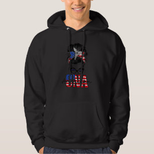 American Cna Messy Bun Usa Flag 4th Of July Patrio Hoodie