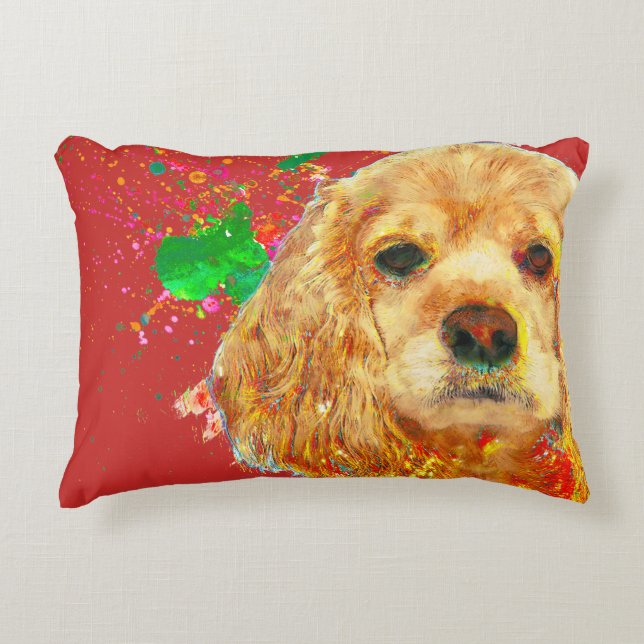 American cocker spaniel and watercolor accent pillow (Front)