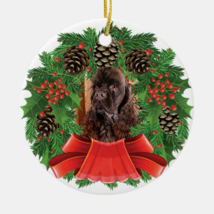 American Cocker Spaniel Christmas Holiday Wreath Ceramic Ornament
