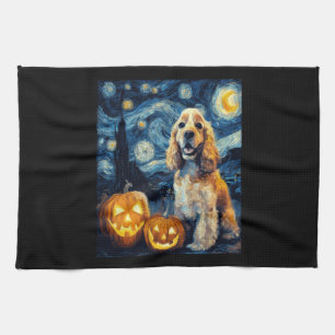 American Cocker Spaniel Cute Dog Halloween Jack O Kitchen Towel