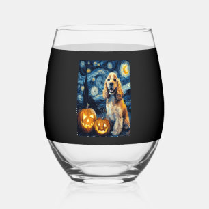 American Cocker Spaniel Cute Dog Halloween Jack O Stemless Wine Glass