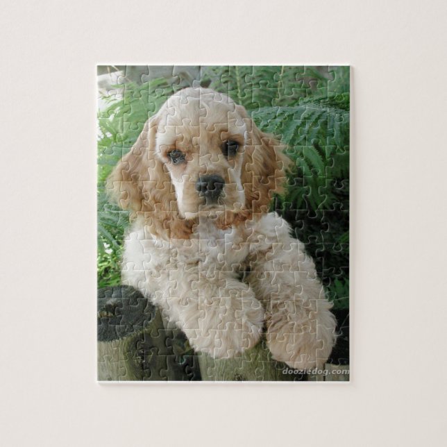 American Cocker Spaniel Dog And The Green Fern Jigsaw Puzzle (Vertical)