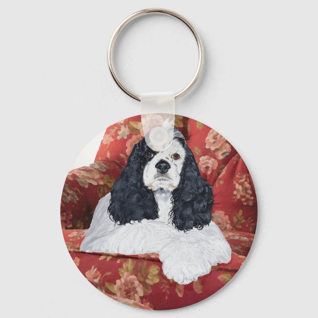American Cocker Spaniel in Red Chair Keychain (Front)