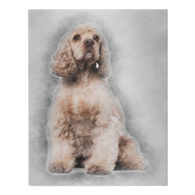American Cocker Spaniel Painting Pencil Faux Canvas Print (Front)