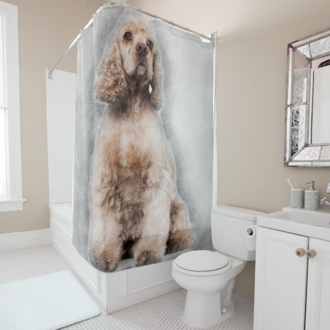 American Cocker Spaniel Painting Pencil Shower Curtain (In Situ)