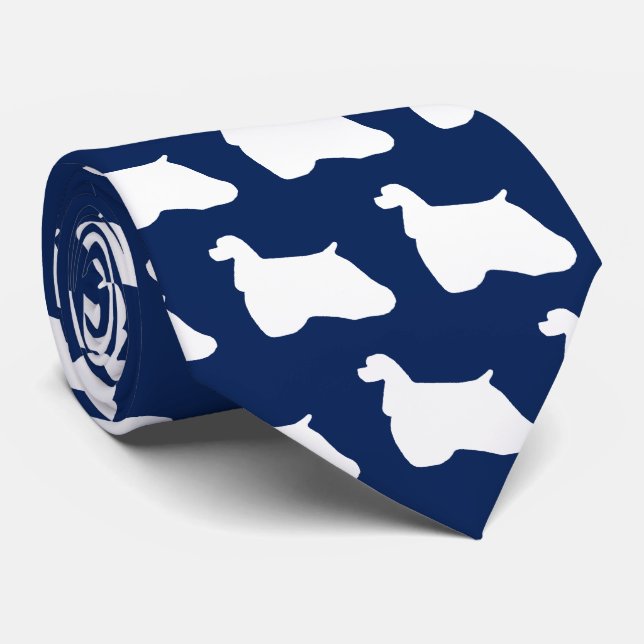 American Cocker Spaniel Silhouette Tie Navy (Rolled)