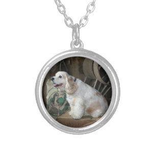 american cocker spaniel sitting silver plated necklace