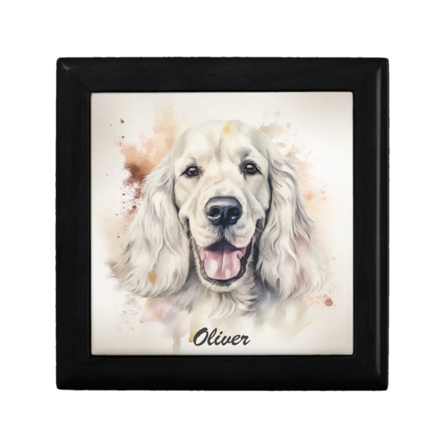 American Cocker Spaniel, Watercolor, Custom Name Gift Box (Front)