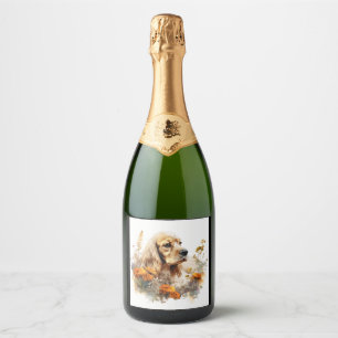 American Cocker Spaniel with Wildflowers 2 Sparkling Wine Label