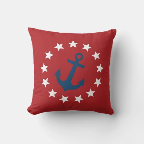 American Colonial Flag Stars and Anchor Throw Pillow