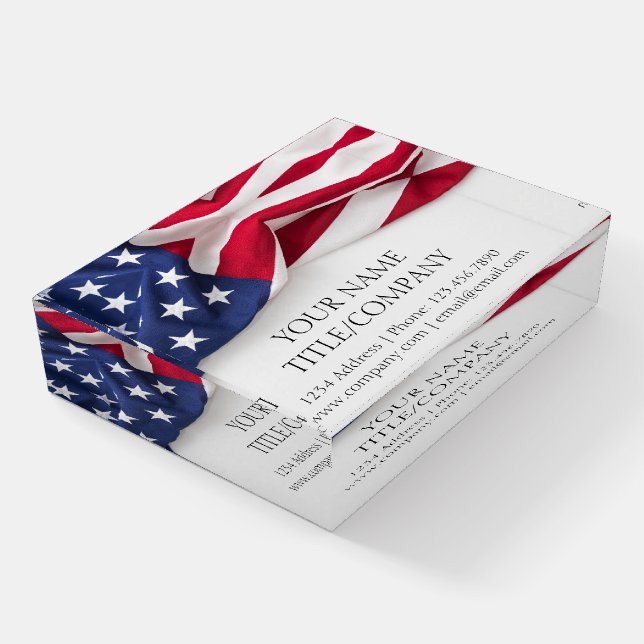 American Company Name USA Flag Business Paperweight (Angled)