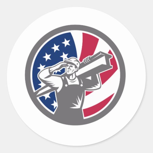 American Construction Worker USA Flag Icon Classic Round Sticker